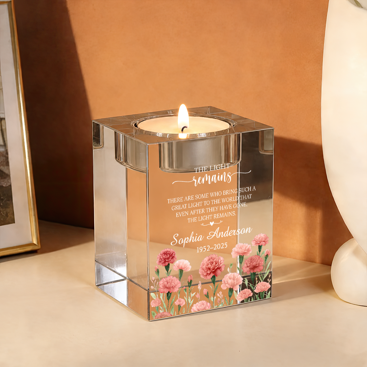 Poem for Funeral The Light Remains Personalized Crystal Candle Holder - Memorial Gift