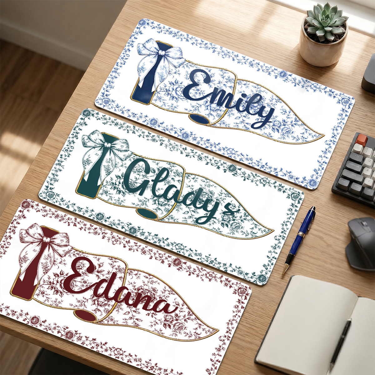 Custom Name Cross - Personalized Leather Desk Mat