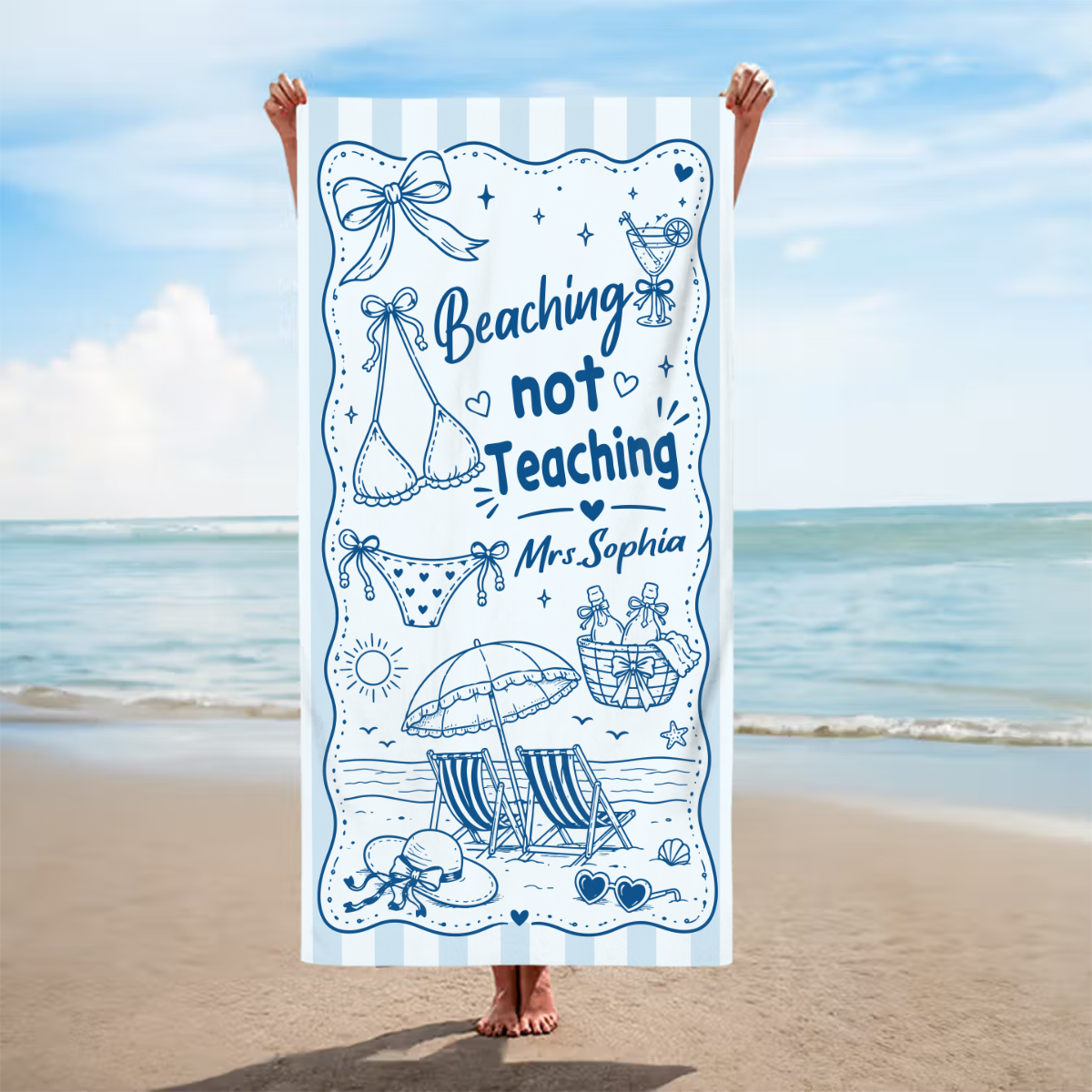 Beaching Not Teaching Beach Towel, Funny Party Gift For Teacher