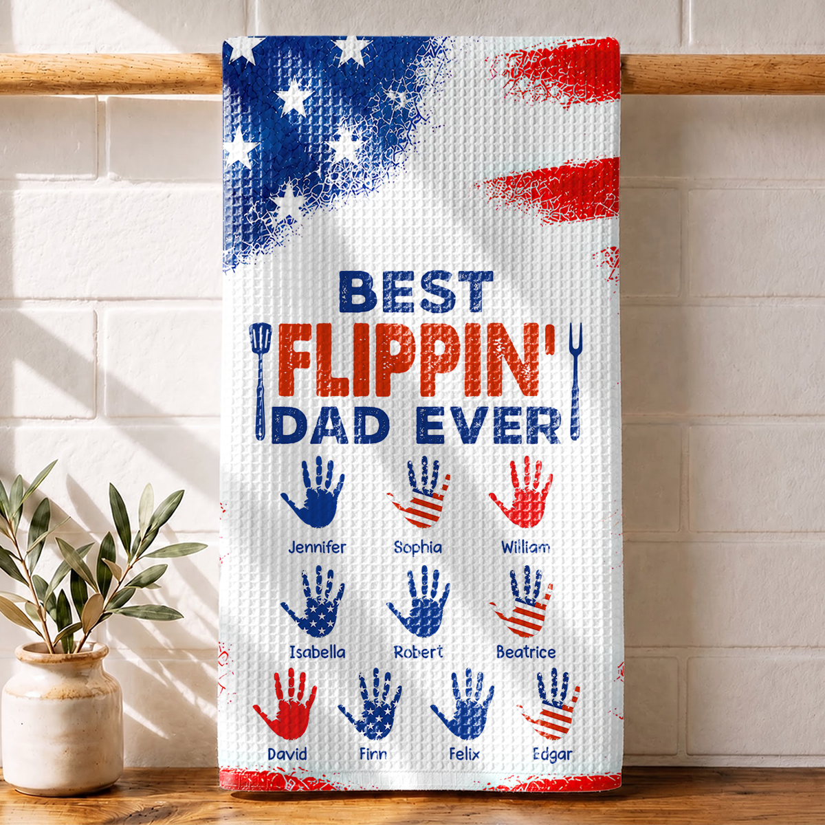 Stars & Stripes Best Flippin' Dad Ever - Personalized Kitchen Towel