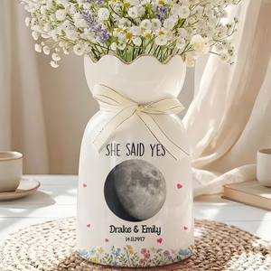 She Said Yes - Personalized Custom Ribbon Tie Flower Vase