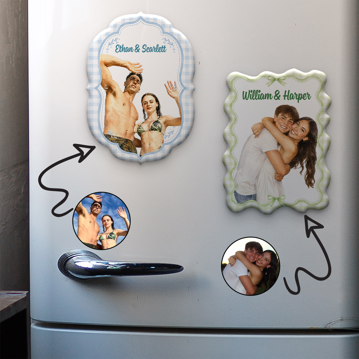 Custom Couple Photo Realistic Watercolor Art Portrait Vintage - Personalized Acrylic Magnet