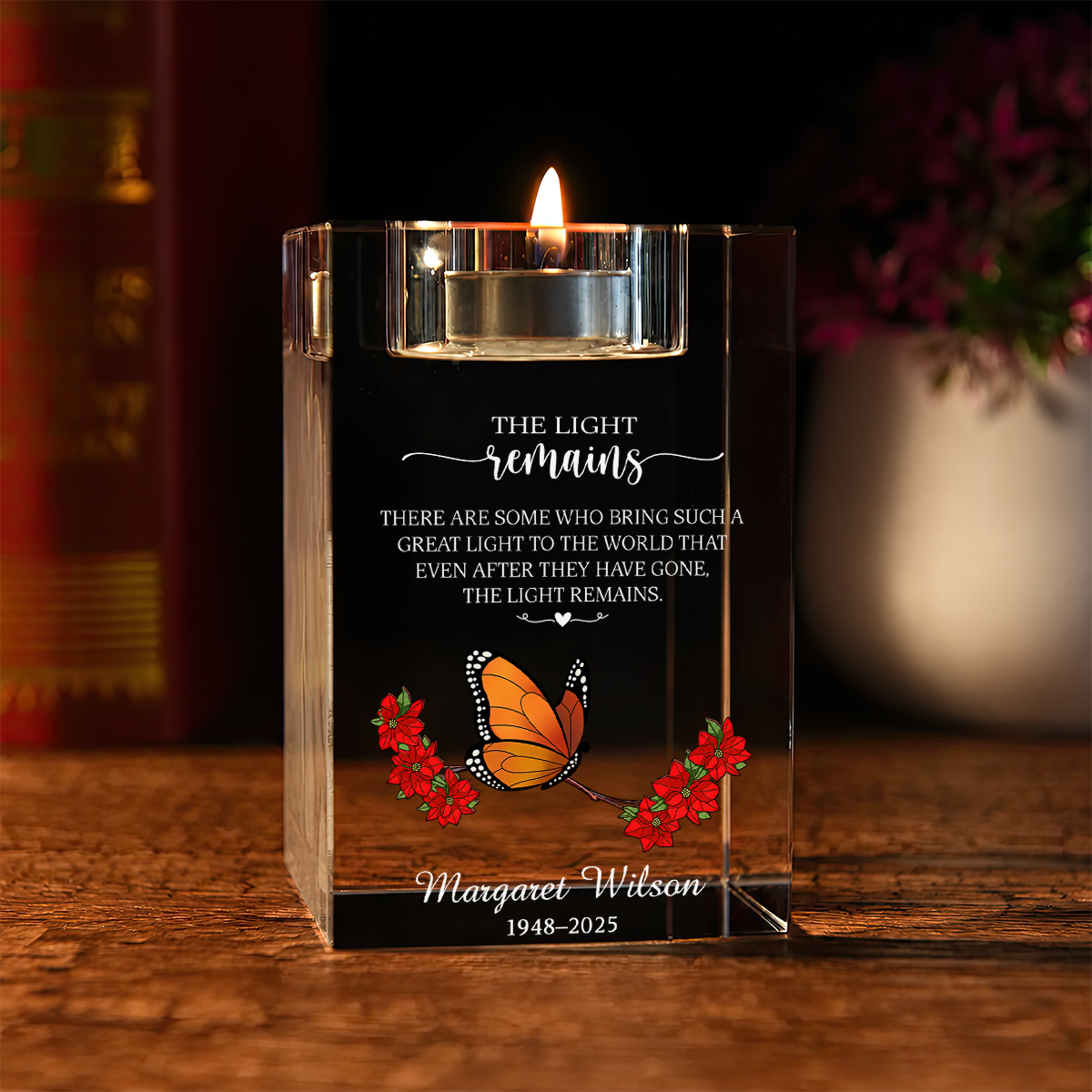 Poem for Funeral The Light Remains Personalized Crystal Candle Holder - Memorial Gift