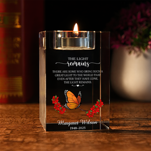 Poem for Funeral The Light Remains Personalized Crystal Candle Holder - Memorial Gift