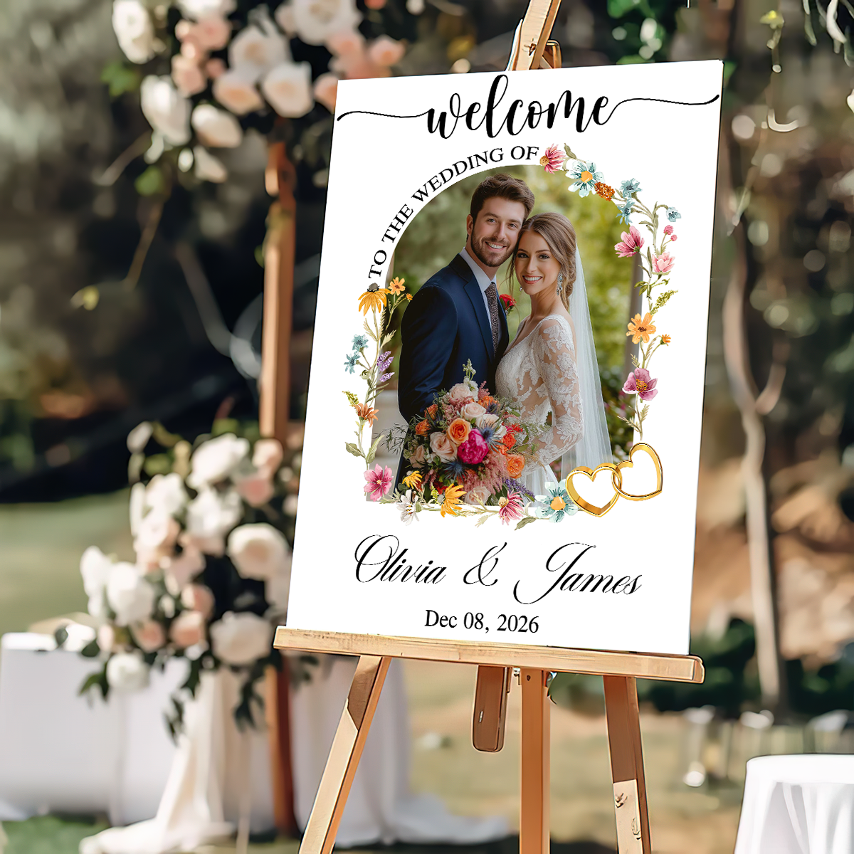 Welcome to Our Wedding Sign Foral Style - Custom Name and Date Wedding Sign