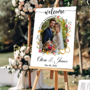 Welcome to Our Wedding Sign Foral Style - Custom Name and Date Wedding Sign
