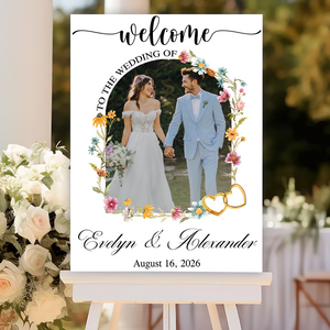 Welcome to Our Wedding Sign Foral Style - Custom Name and Date Wedding Sign