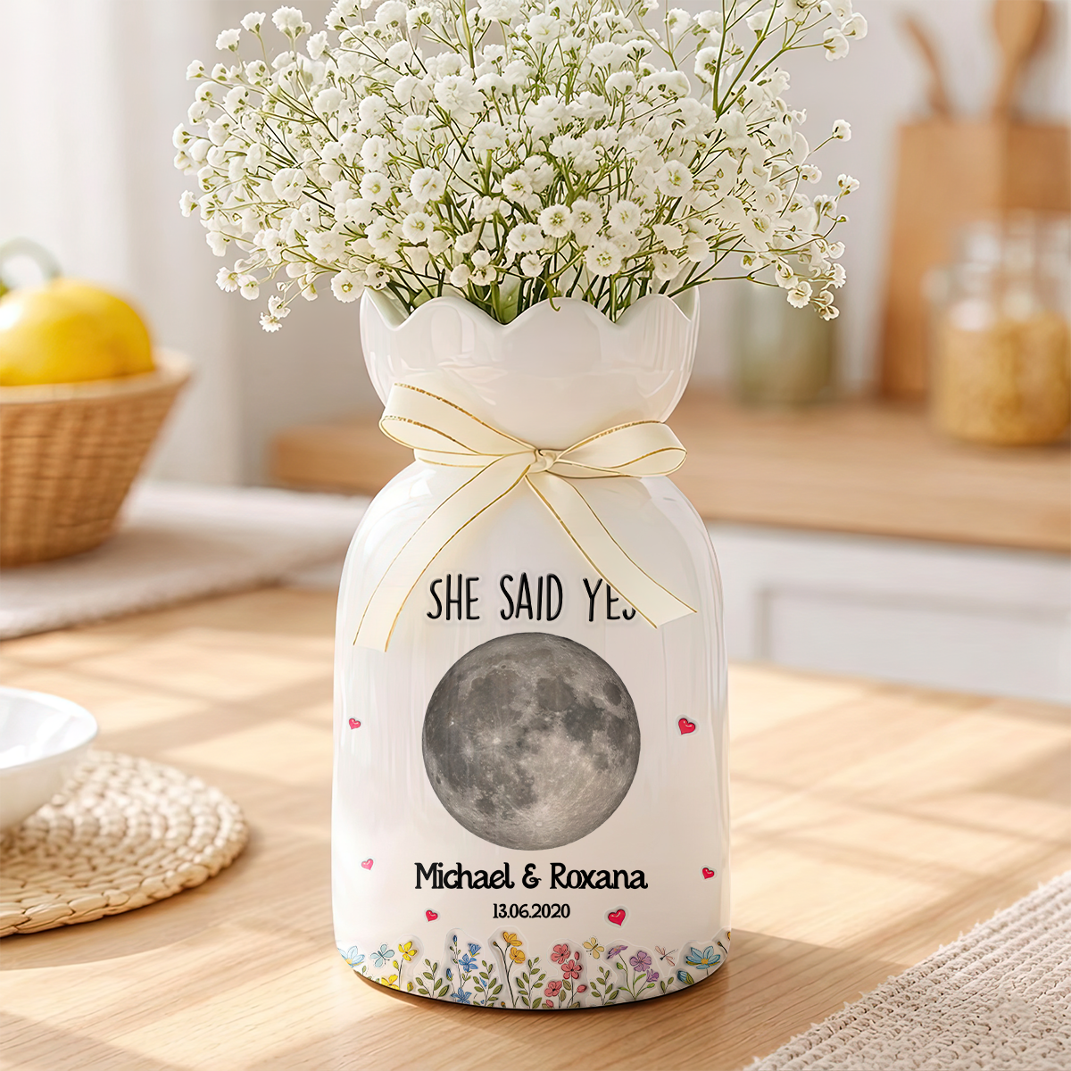 She Said Yes - Personalized Custom Ribbon Tie Flower Vase