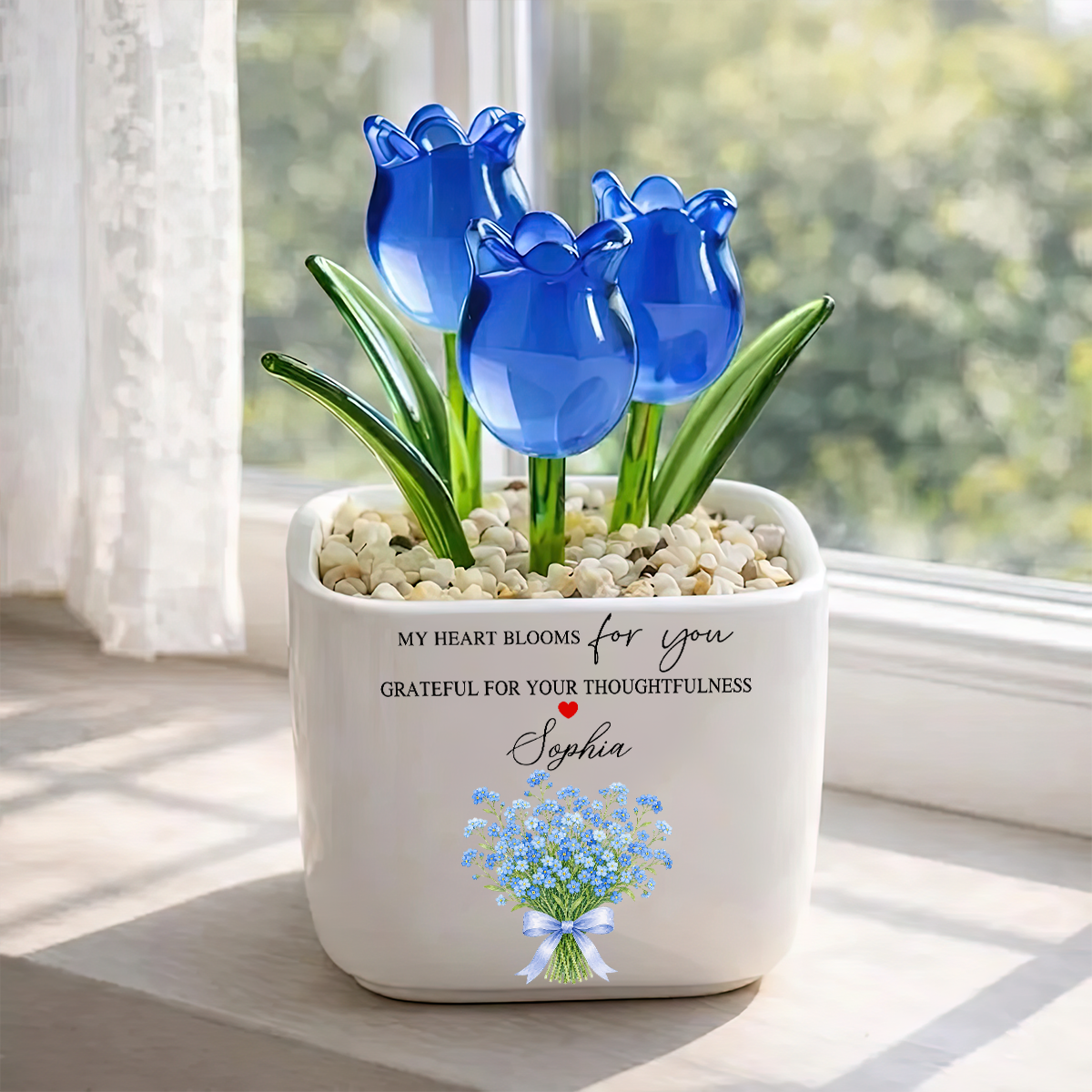 My Heart Bloom For You - Personalized Mini Glass Tulips Pot