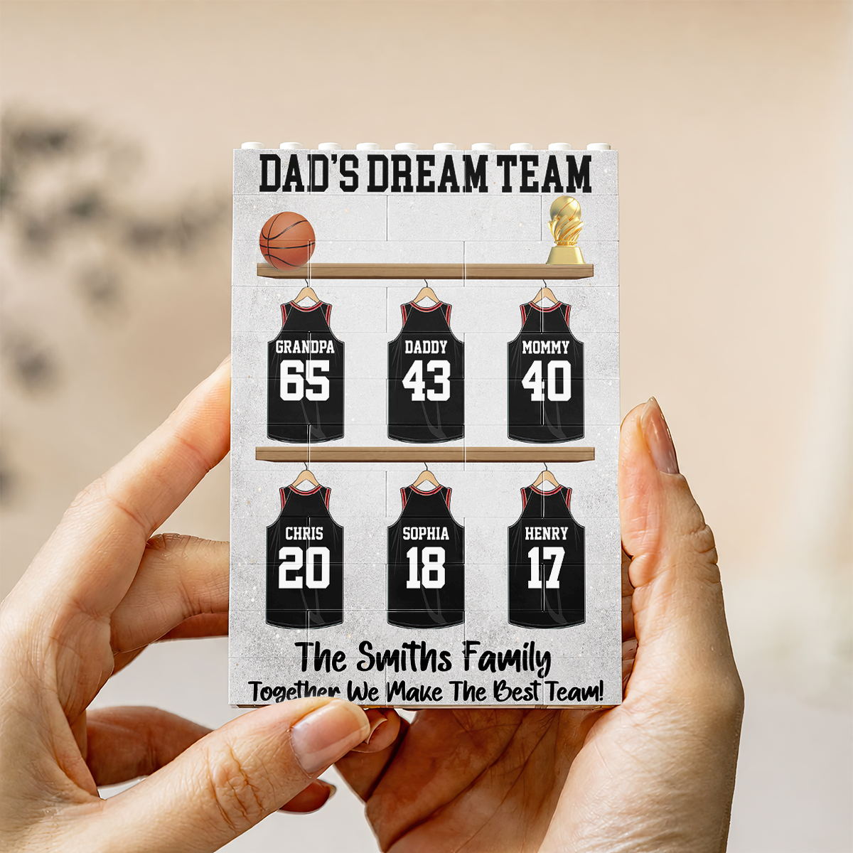 Personalized Dad's Dream Team Puzzle Art - Personalized Shaped Building Brick Blocks