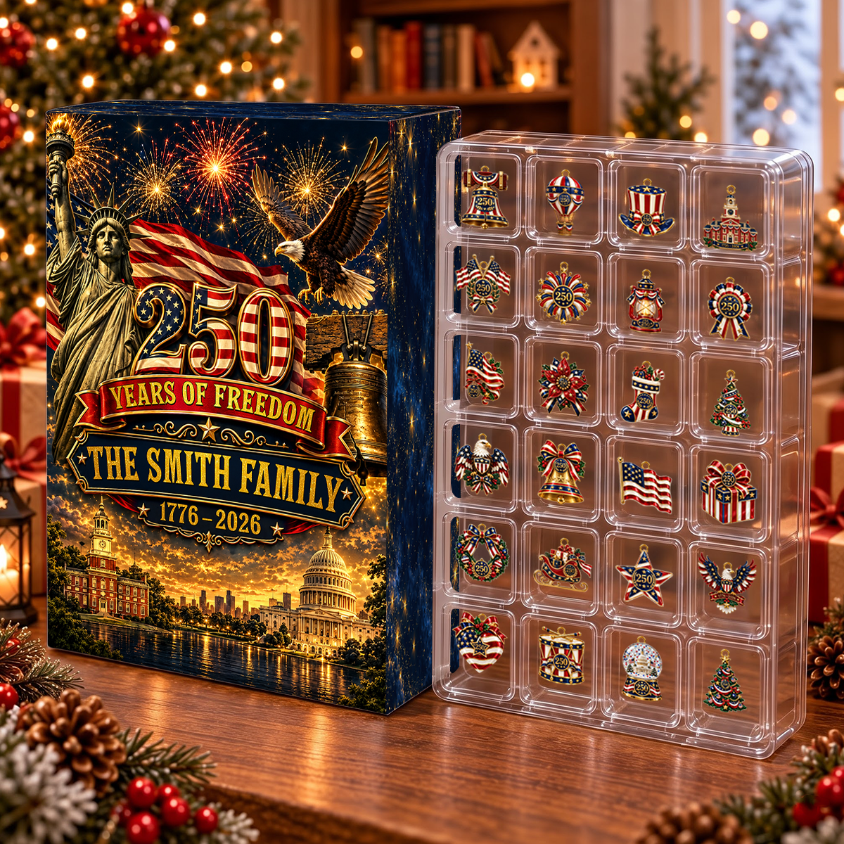 250 USA Advent Calendar 2026 - 24 Day Spirits Countdown, Acrylic Charms Blind Box - Gift For Family