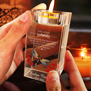Poem for Funeral The Light Remains Personalized Crystal Candle Holder - Memorial Gift