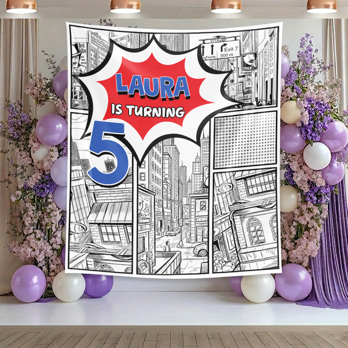 Cartoon Birthday Backdrop - Custom Party Backdrop - Personalized Backdrop Birthday Party