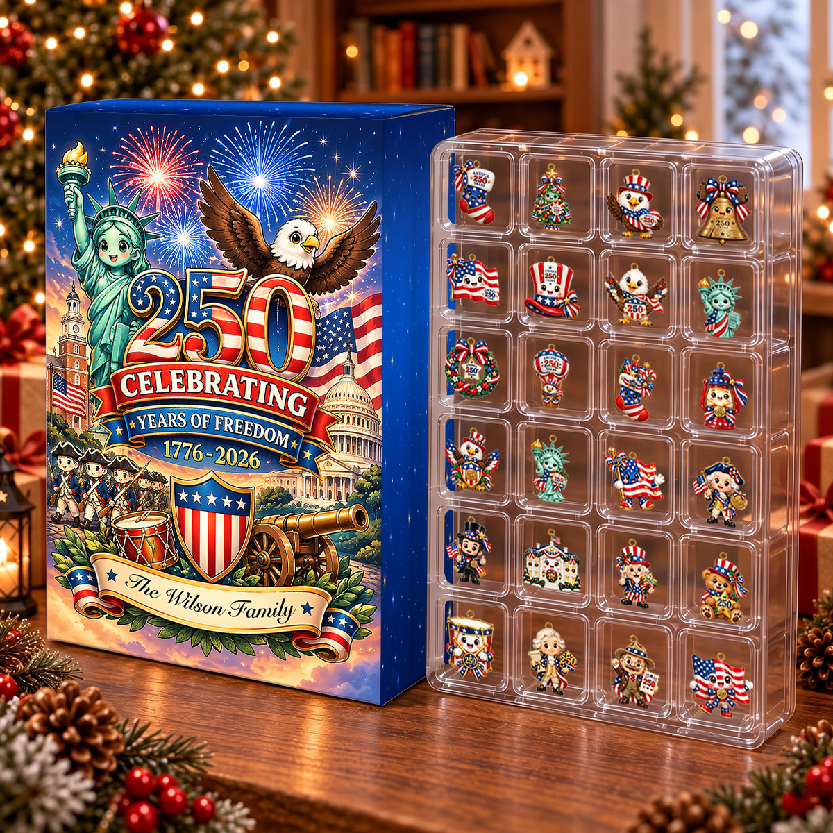 250 USA Chibi Advent Calendar 2026 - 24 Day Spirits Countdown, Acrylic Charms Blind Box - Gift For Family