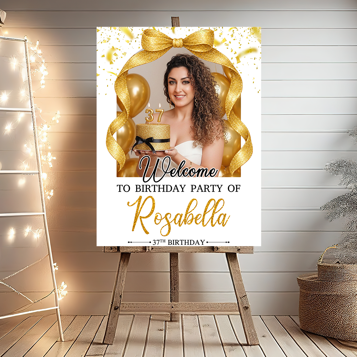 Elegant Bow Photo Birthday - Welcome To The Party - Birthday Sign - Custom Name & Photo Birthday Party Welcome Sign