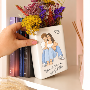 Custom Photo Semi Realistic Portrait You & Me We Got This - Ceramic Book Flower Vase