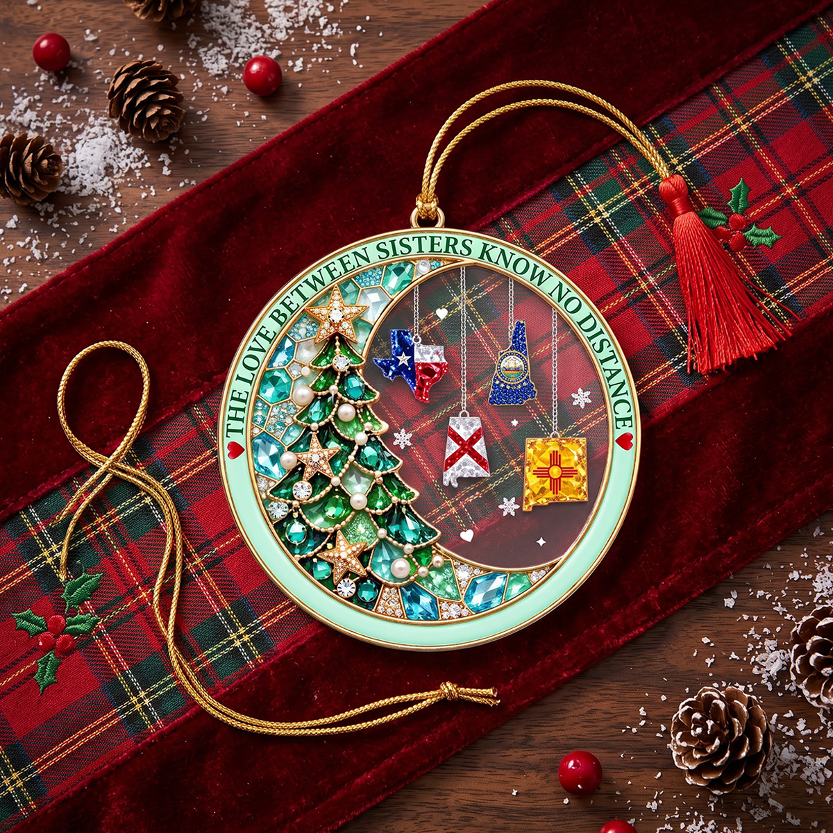 The Rhinestone Long Distance Besties - Personalized Acrylic Ornament - Christmas Acrylic Ornament