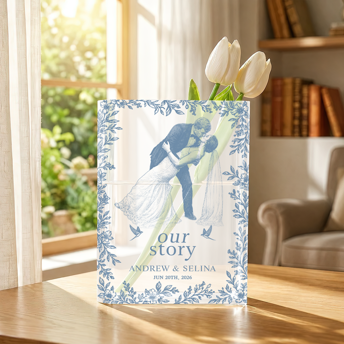 Toile De Jouy Vow Books Clear Acrylic Book Vase for Flowers, Transparent Flower Vase for Home Decor
