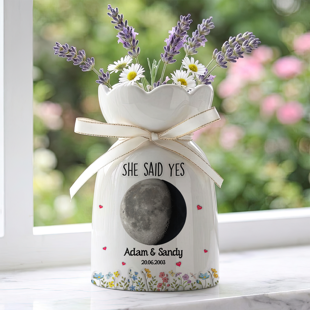 She Said Yes - Personalized Custom Ribbon Tie Flower Vase