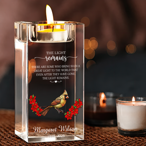 Poem for Funeral The Light Remains Personalized Crystal Candle Holder - Memorial Gift