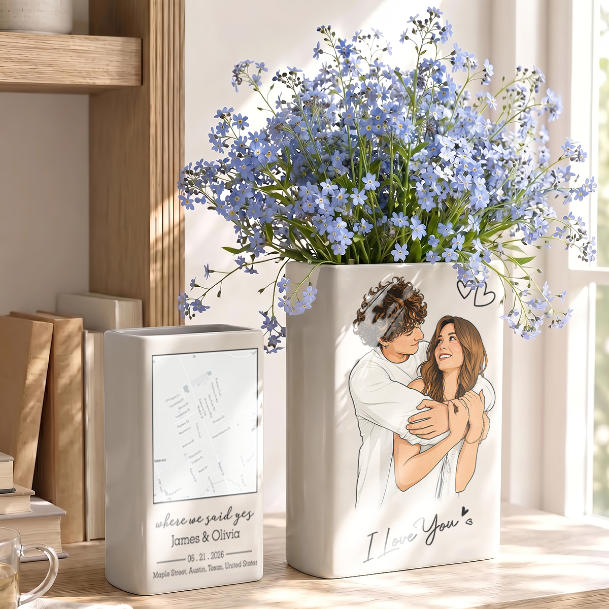 Custom Photo Semi Realistic Portrait You & Me We Got This - Ceramic Book Flower Vase