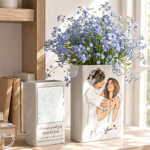 Custom Photo Semi Realistic Portrait You & Me We Got This - Ceramic Book Flower Vase