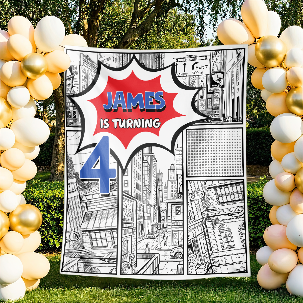 Cartoon Birthday Backdrop - Custom Party Backdrop - Personalized Backdrop Birthday Party