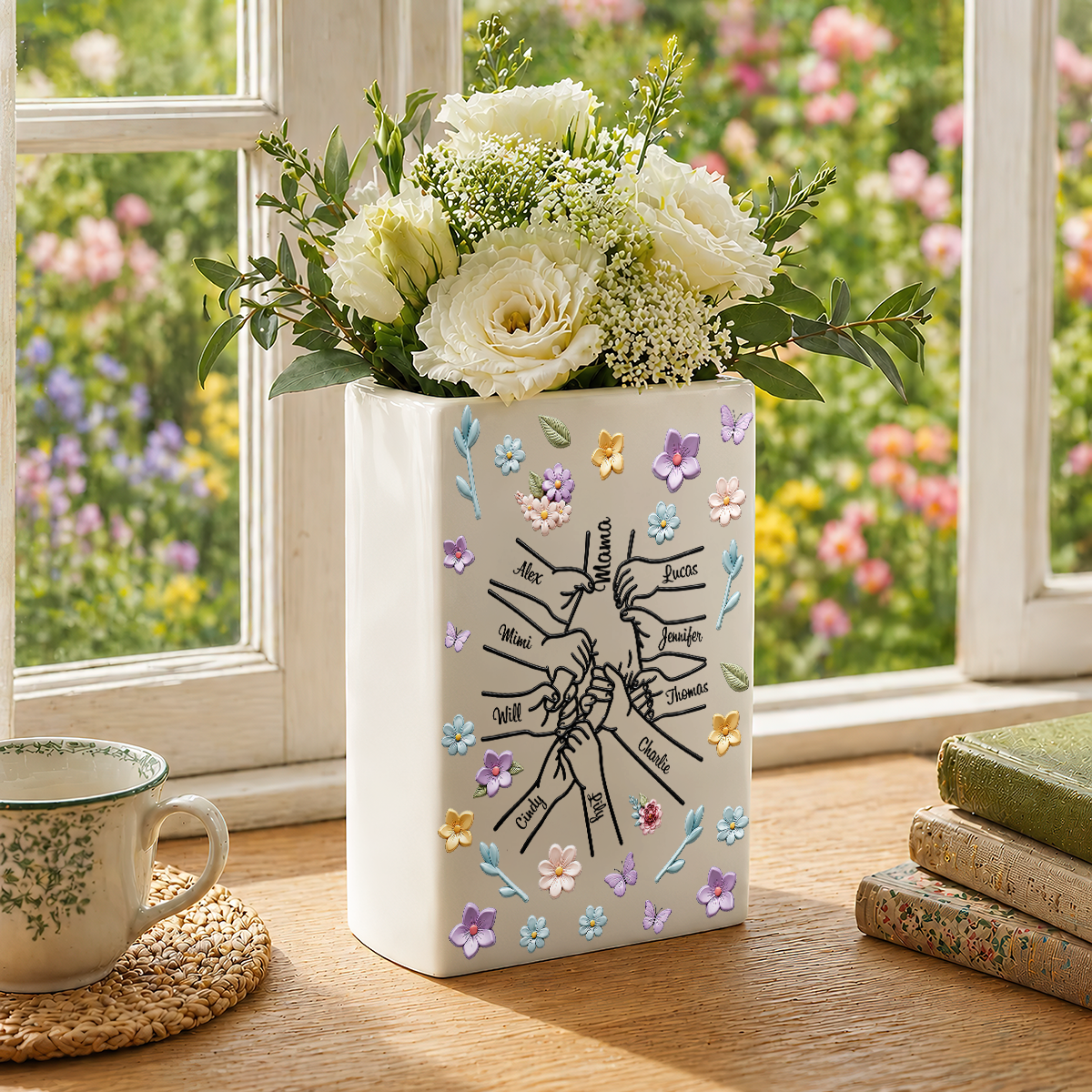3D Effect Book Lovers - Personalized Ceramic Book Vase