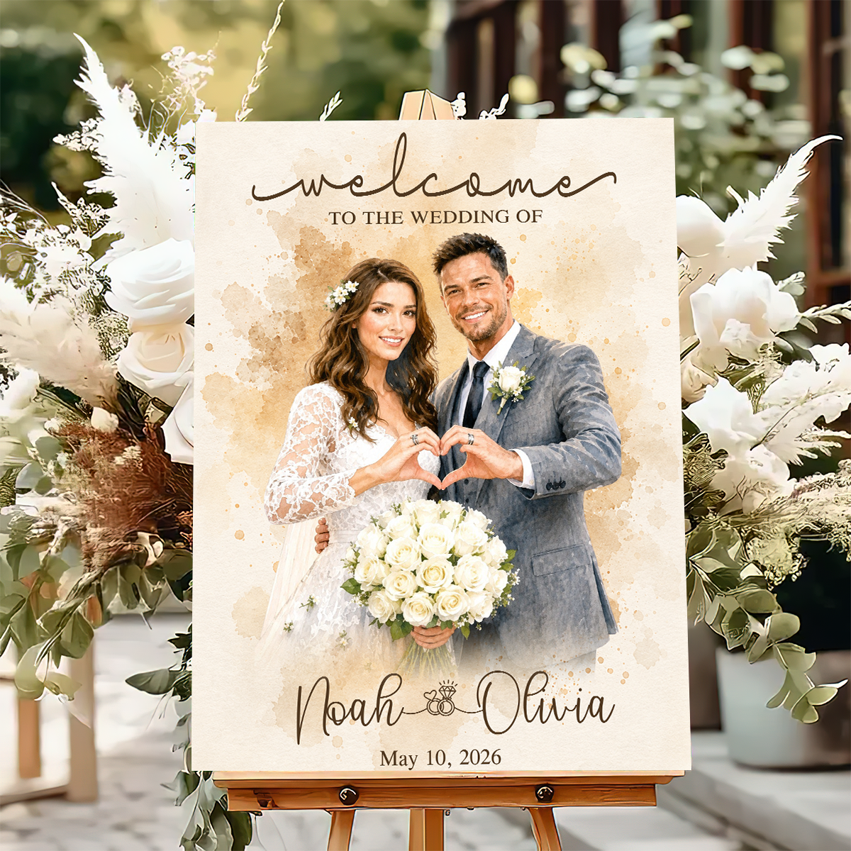 Welcome To The Wedding Of - Custom Name & Photo Sign - Wedding Welcome Sign