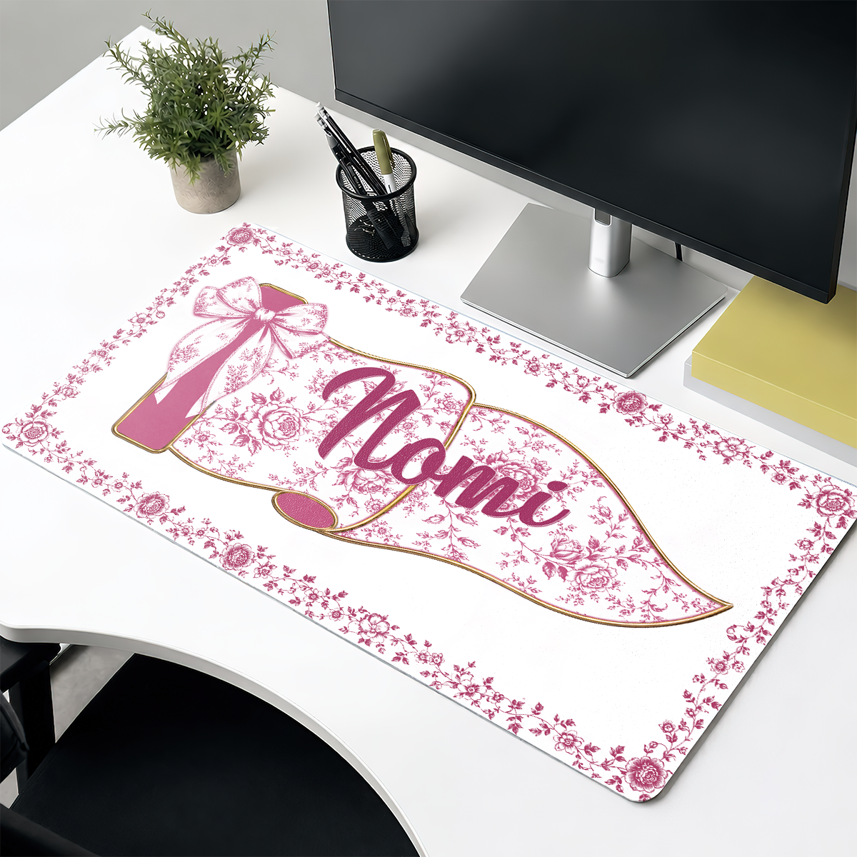 Custom Name Cross - Personalized Leather Desk Mat