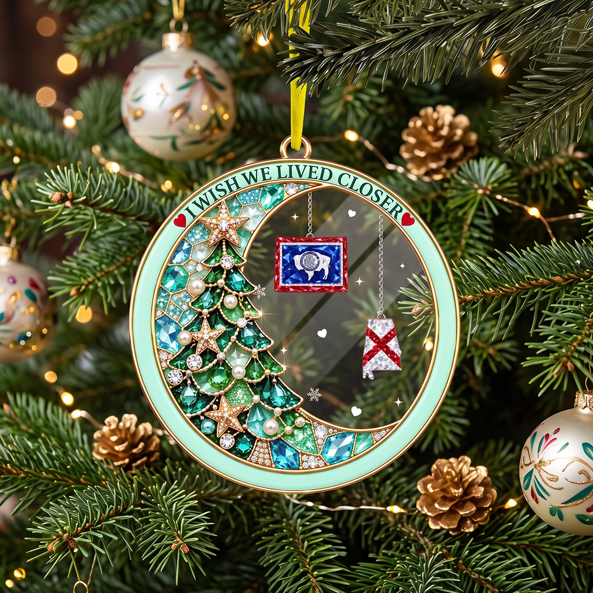 The Rhinestone Long Distance Besties - Personalized Acrylic Ornament - Christmas Acrylic Ornament
