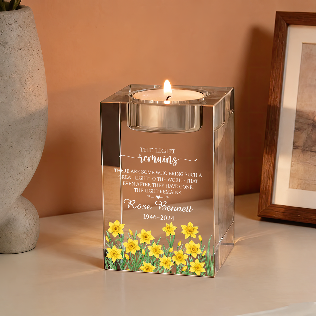 Poem for Funeral The Light Remains Personalized Crystal Candle Holder - Memorial Gift
