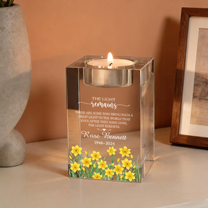 Poem for Funeral The Light Remains Personalized Crystal Candle Holder - Memorial Gift