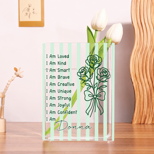 Affirmation Birth Flower Whimsy Clear Acrylic Book Vase for Flowers, Transparent Flower Vase for Home Decor