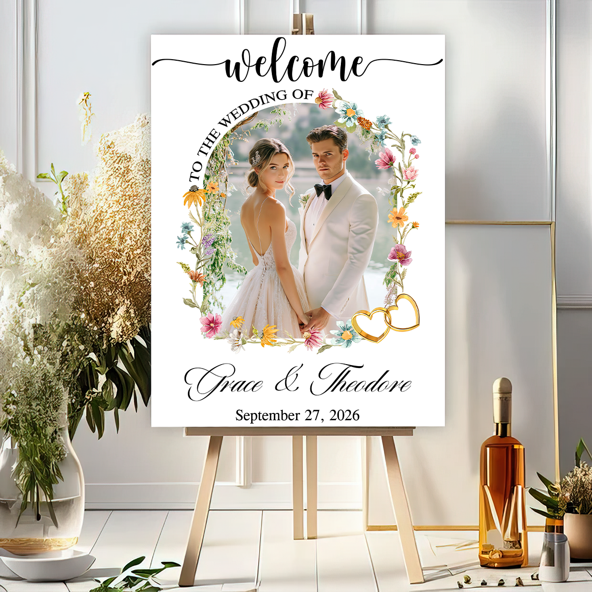 Welcome to Our Wedding Sign Foral Style - Custom Name and Date Wedding Sign