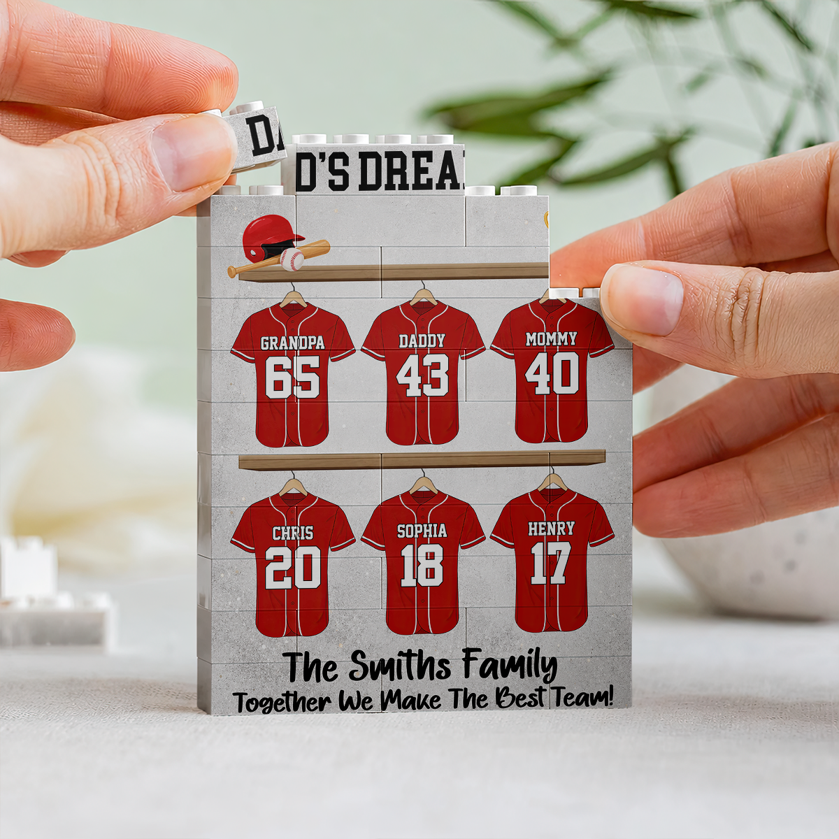 Personalized Dad's Dream Team Puzzle Art - Personalized Shaped Building Brick Blocks