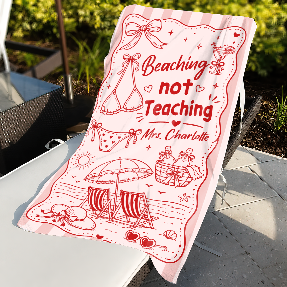 Beaching Not Teaching Beach Towel, Funny Party Gift For Teacher