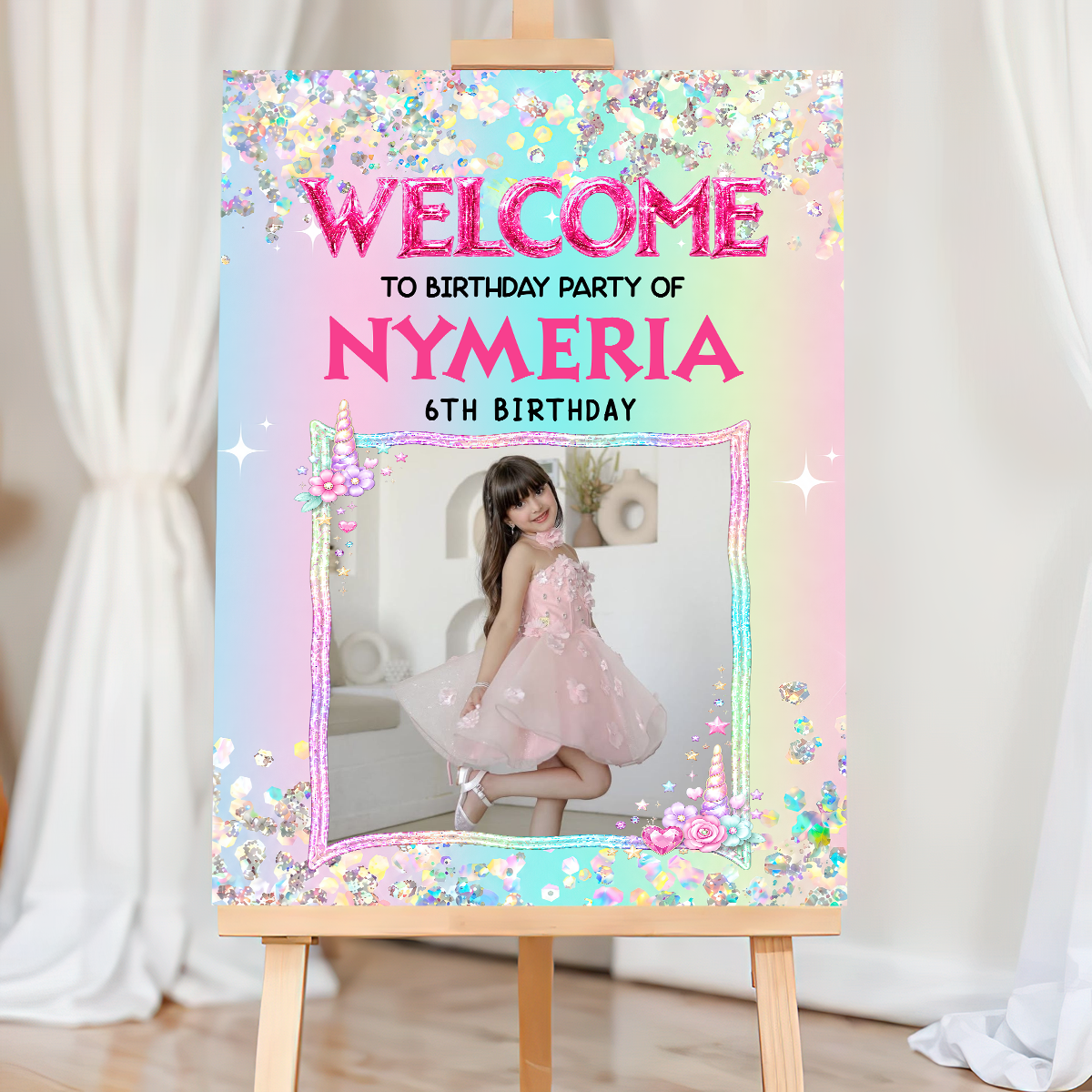 Fairytale Princess Birthday Sign Welcome To The Party - Custom Name & Photo Sign - Birthday Party Welcome Sign