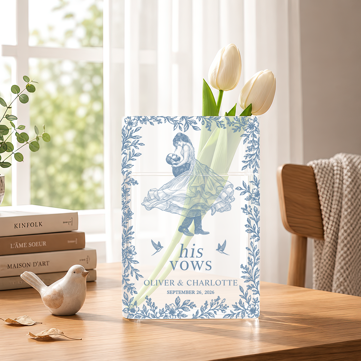 Toile De Jouy Vow Books Clear Acrylic Book Vase for Flowers, Transparent Flower Vase for Home Decor
