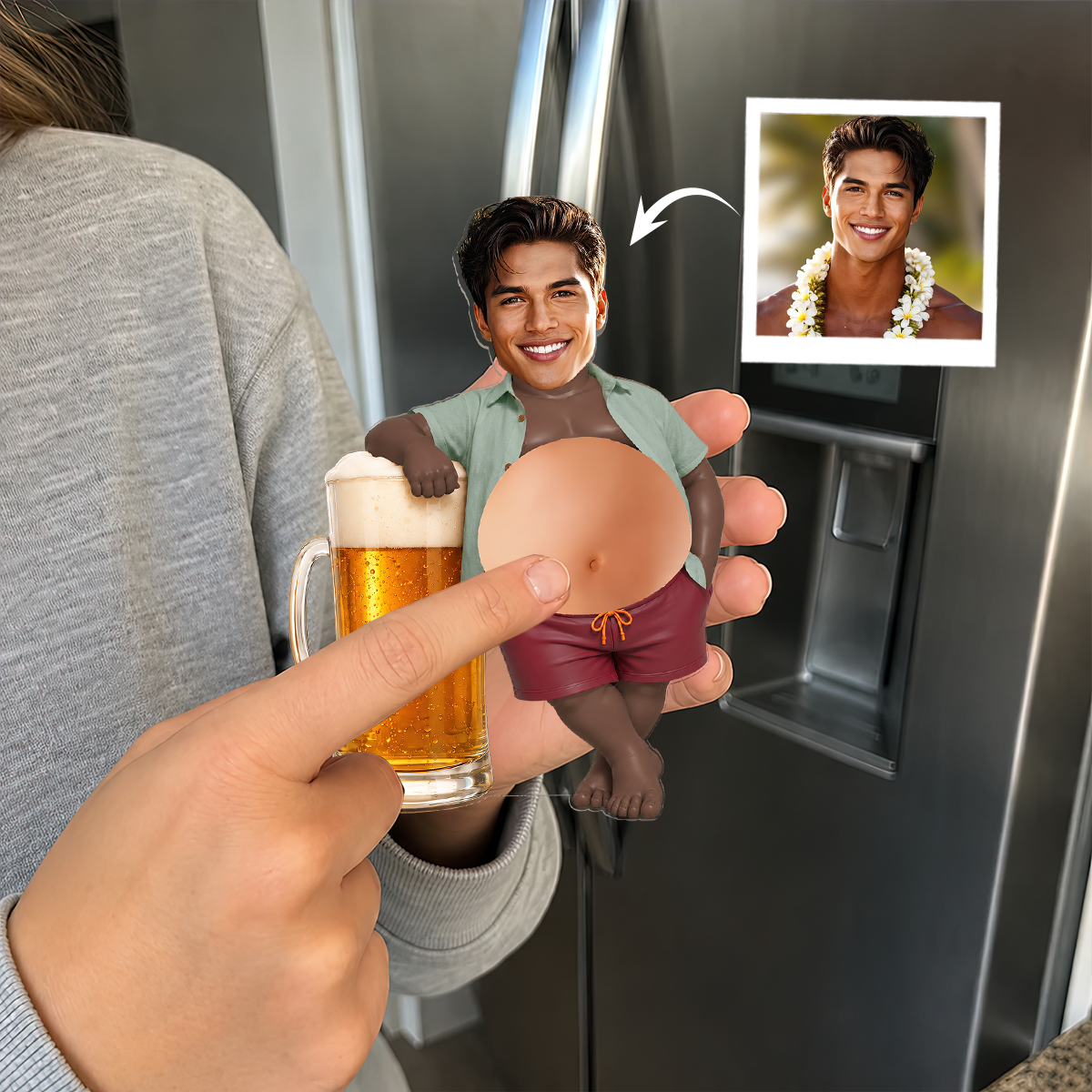 Personalized Funny Dad Face Squishy Belly Fridge Magnet, Kitchen Decor