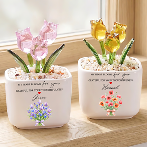 My Heart Bloom For You - Personalized Mini Glass Tulips Pot
