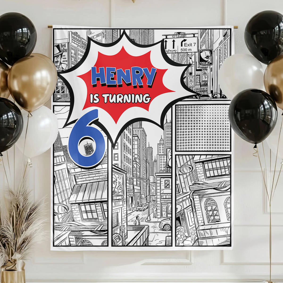 Cartoon Birthday Backdrop - Custom Party Backdrop - Personalized Backdrop Birthday Party