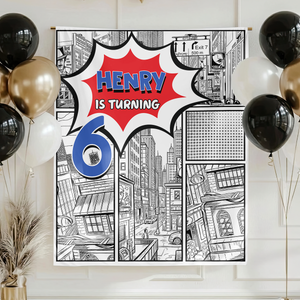 Cartoon Birthday Backdrop - Custom Party Backdrop - Personalized Backdrop Birthday Party