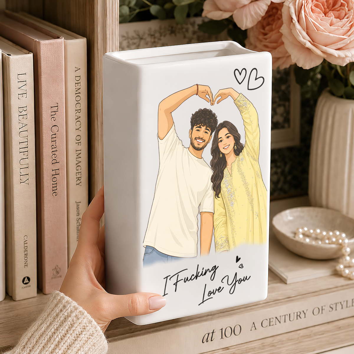 Custom Photo Semi Realistic Portrait You & Me We Got This - Ceramic Book Flower Vase