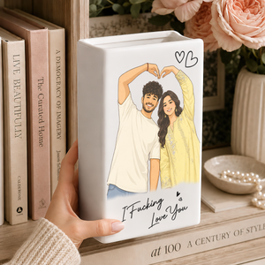 Custom Photo Semi Realistic Portrait You & Me We Got This - Ceramic Book Flower Vase