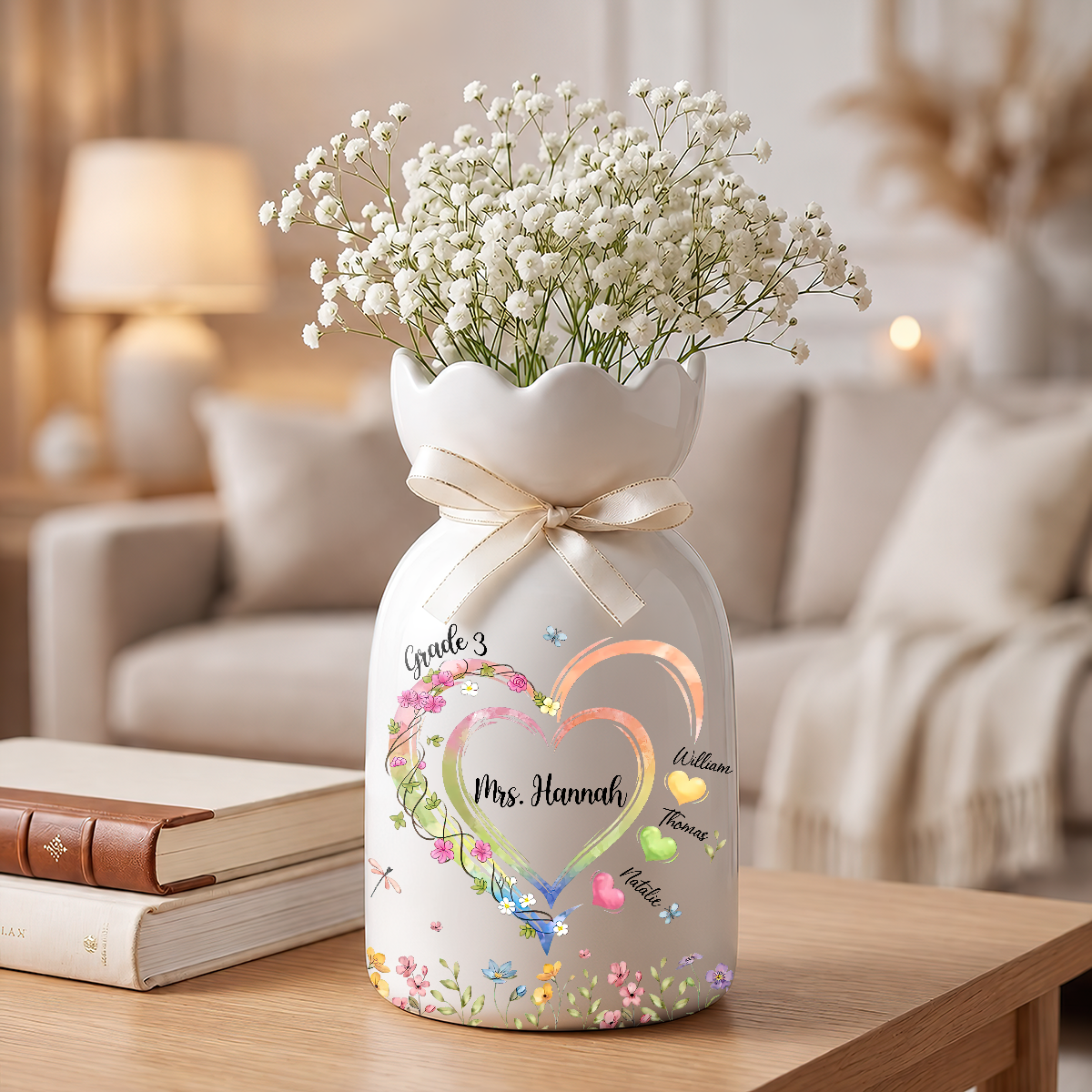 Teacher Floral - Personalized Custom Ribbon Tie Flower Vase