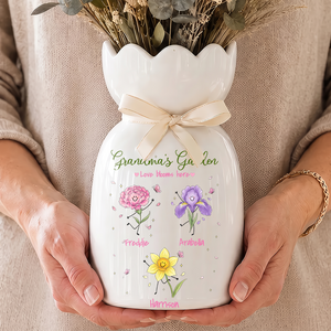 Grandma's Garden Birth Month Flowers - Personalized Ceramic Flower Vase - Gift For Grandma, Mom