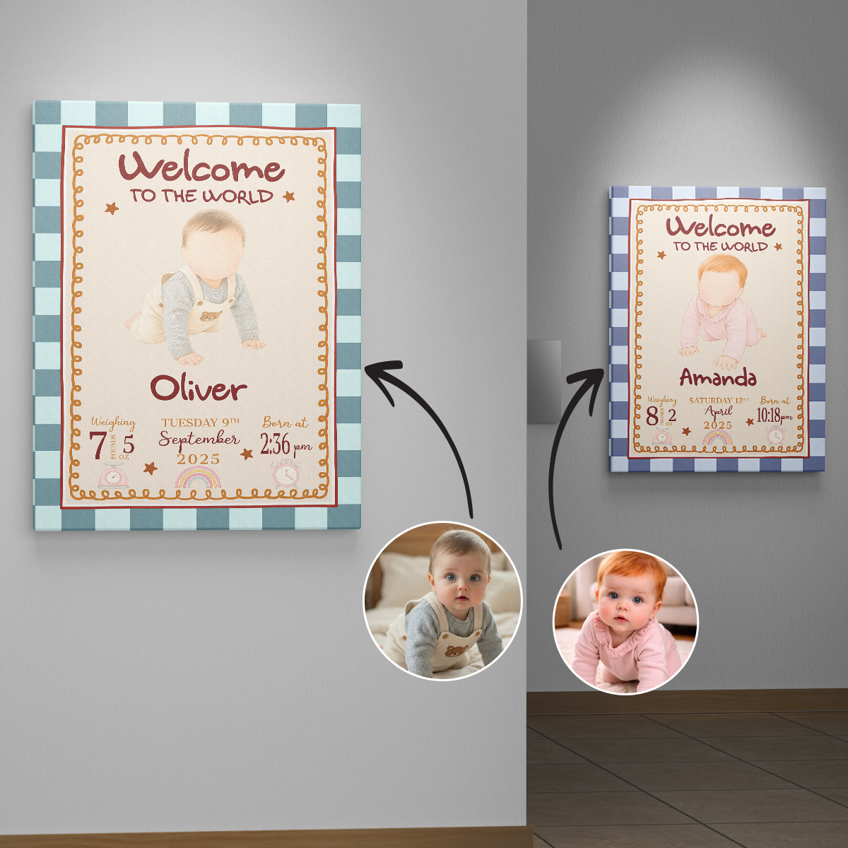 New Baby Personalised Decor Initial Name - Personalized Canvas