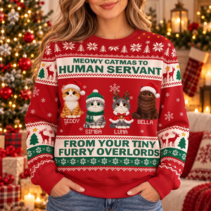 Meowy Catmas To Human Servant - Personalized 3D Sweatshirt - Christmas Gift For Cat Mom, Cat Dad