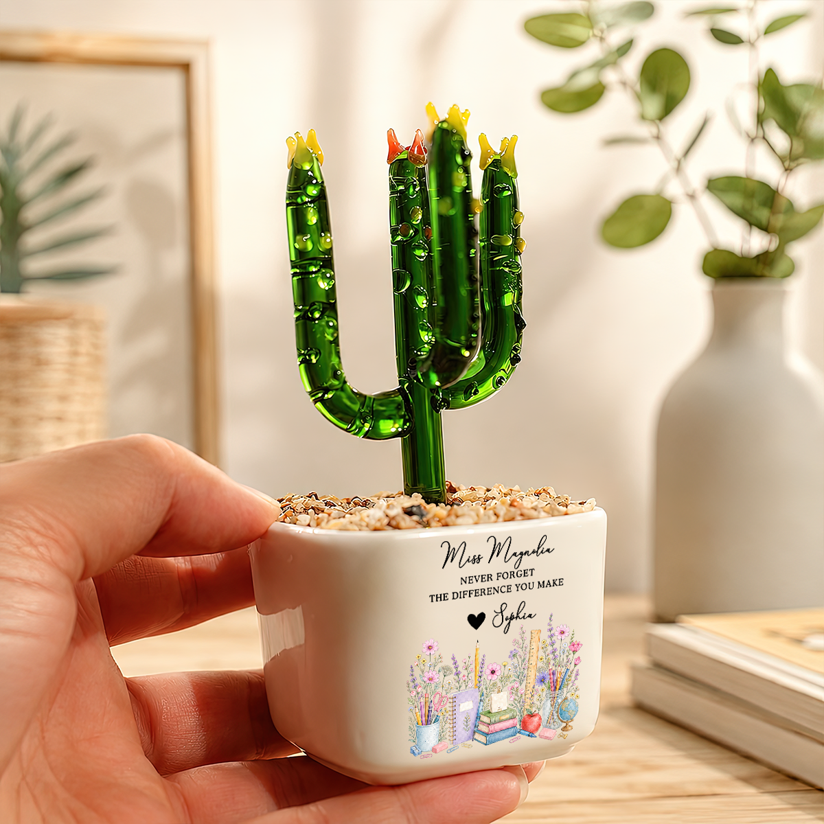 Never Forget The Difference You Make - Personalized Mini Glass Flower Pot